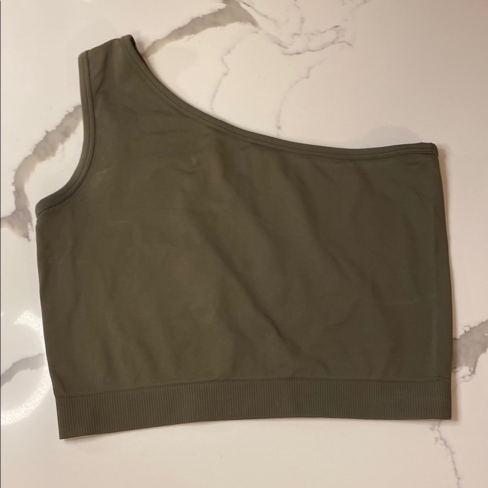 Helmut Lang Olive Green One-Shoulder Women's Top